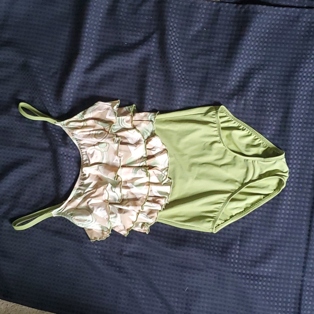 Ceeb, army green , brown, peach, gold, one piece, swimsuit, size 10